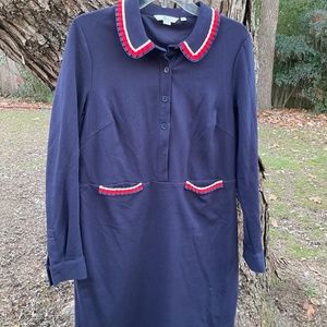 Boden size 12R navy blue dress with cutest red/white details